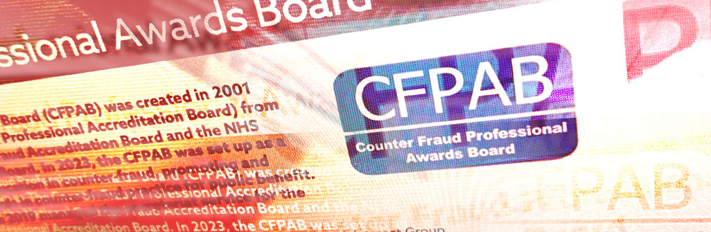 montage of text in reds and yellows and a blue CFAB logo in